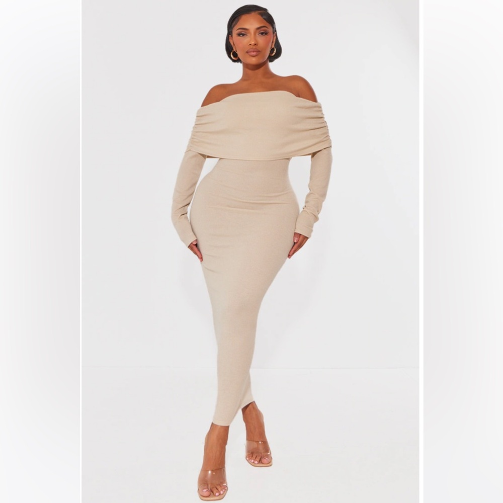 Pretty Little Thing Cream Ribbed Dress